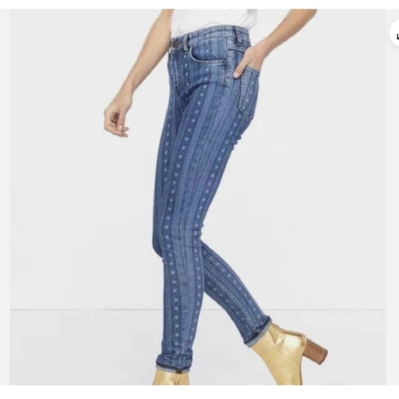 SANDRO Paris Star-print Skinny Mid-rise Jeans In Blue Ladies 34 or US 2 - Picture 1 of 11